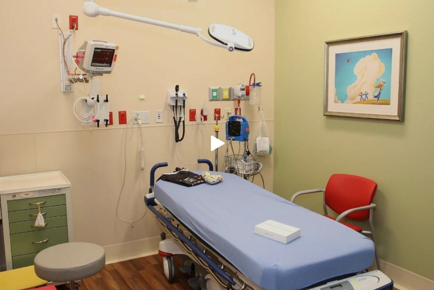 Video still of a hospital room