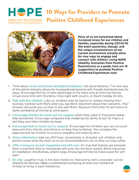 Cover of 10 Ways to Promote Positive Experiences fact sheet