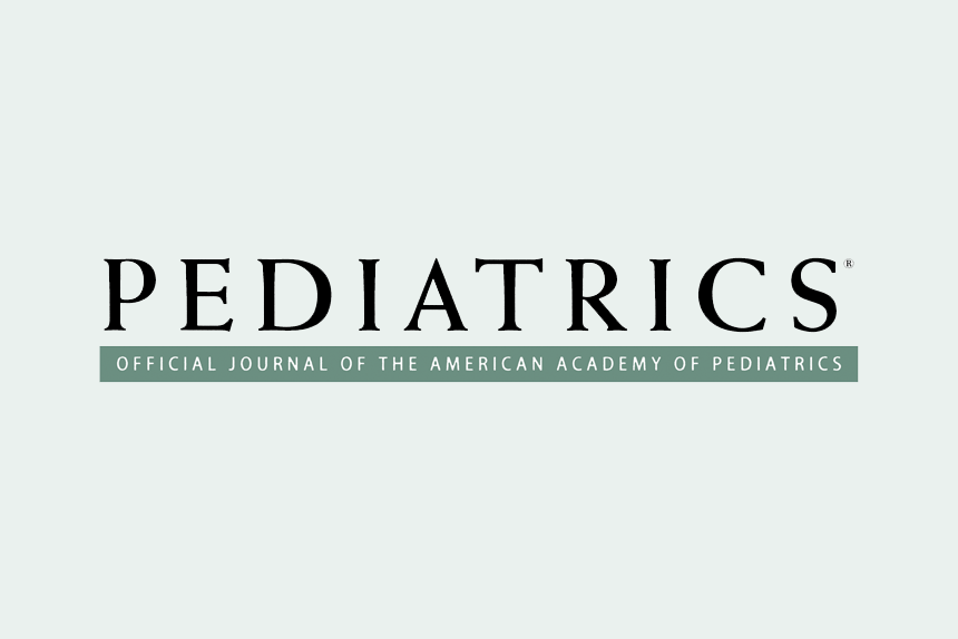 Pediatrics Logo - Black serif type with green bar and white sans-serif type inside on light green background