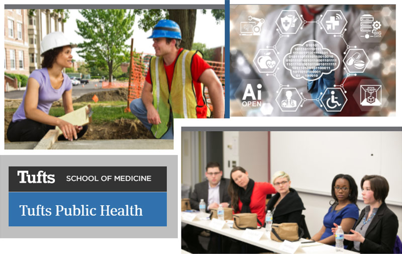 Collage of photos with Tufts Public Health logo