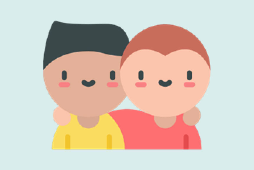 Illustration of two children with their arms over each other's shoulders