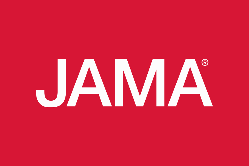 Jama Logo - White sans-serif type on hot pink background