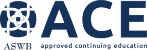 ACE Logo - Navy Blue Sans-serif Type With Graphic Element Showing Intertwined Lines To Left