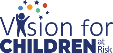 Vision for Children at Risk Logo - Navy blue sans-serif type with child icon as letter i