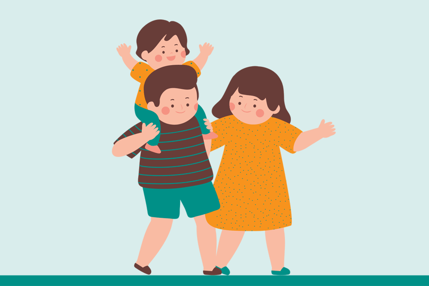 Illustration of 3 children walking down the sidewalk