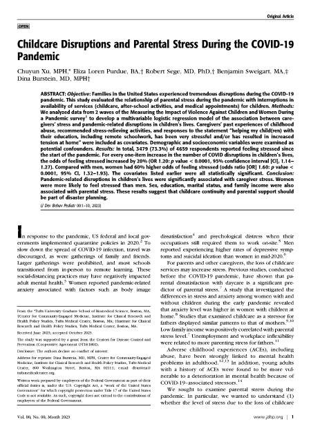 Childcare Disruptions and Parental Stress During the COVID-19 Pandemic ...