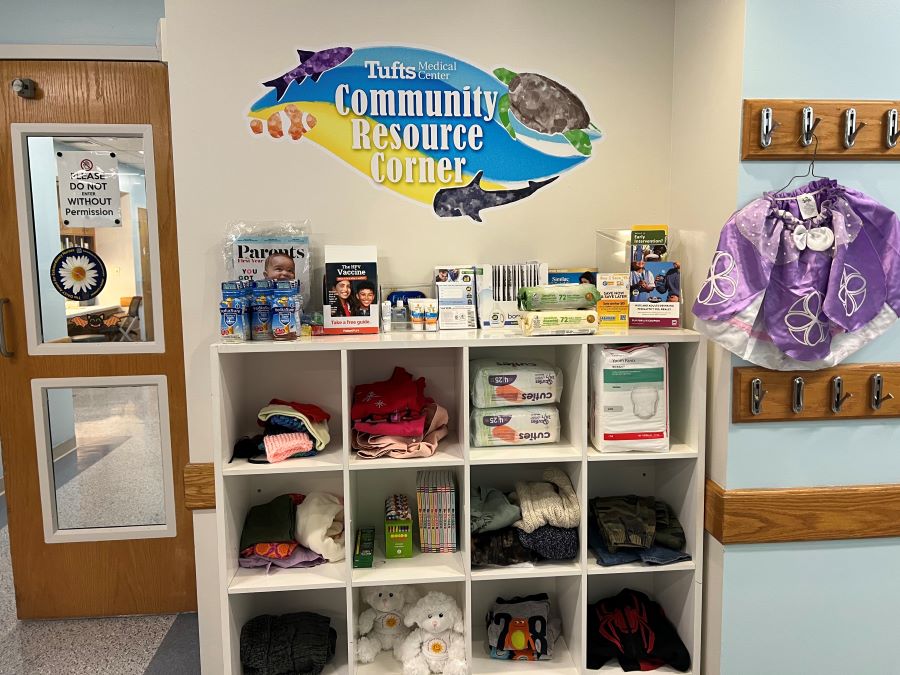 Community resource center located next the front reception desk at Tufts Pediatrics