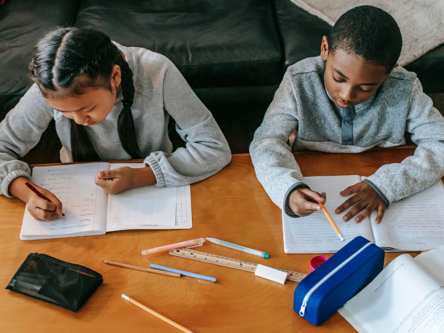 Two youths doing homework.