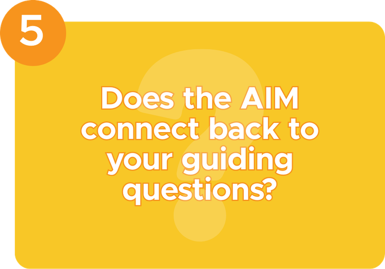 Text with "Does the AIM connect back to your guiding questions?"