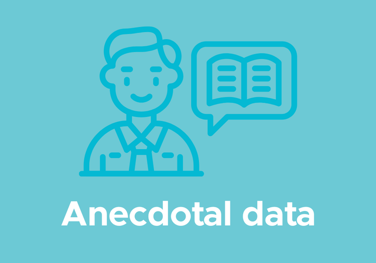 Graphic of person talking about a book with the text "Anecdotal data"