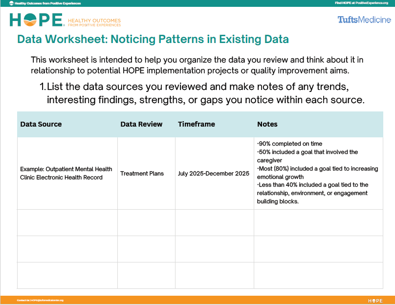 Screenshot of Data worksheet noticing patterns in existing data resource