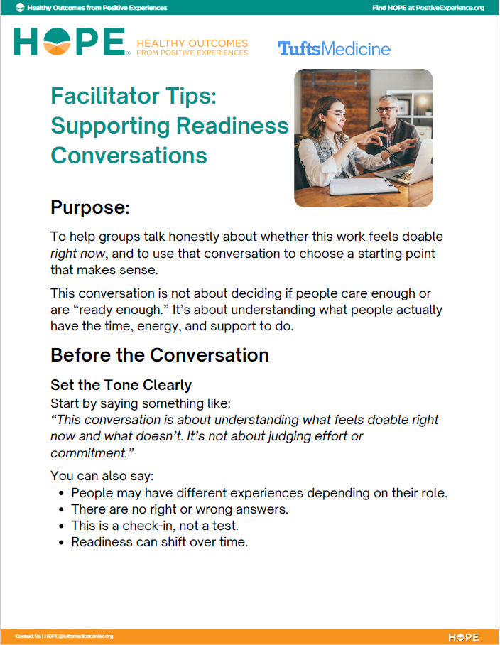 Screenshot of Facilitator tips supporting readiness conversations thumbnail resource
