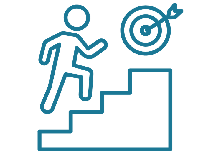 Graphic of a person running up a flight of stairs