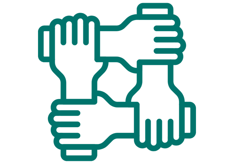 Graphic of four hands crossed in a square