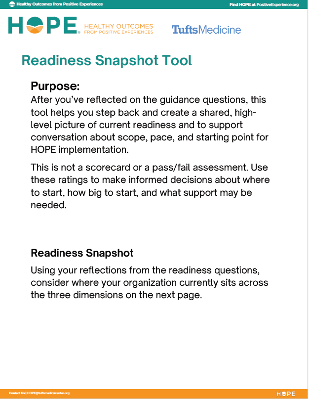 Screenshot of Readiness snapshot tool thumbnail resource