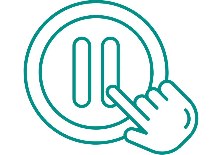 Graphic of a hand touching a pause button