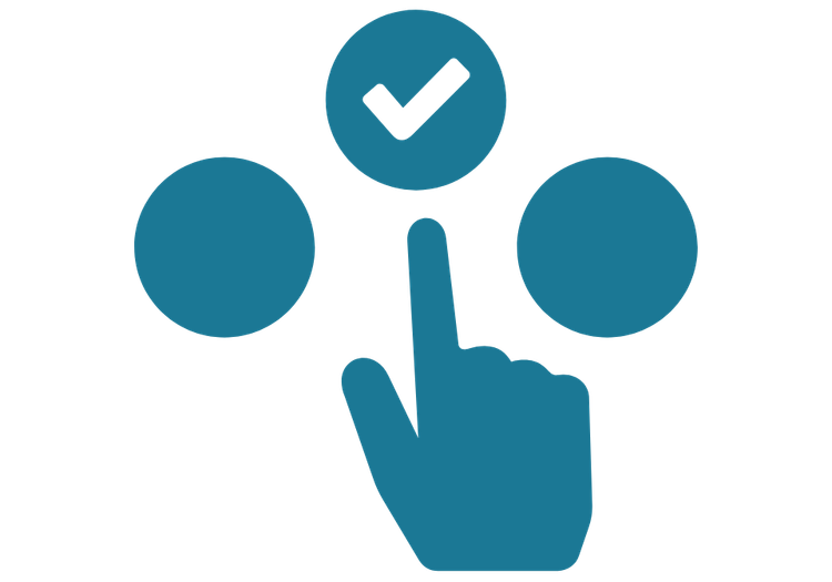 Graphic of a hand pointing to the middle of 3 circles.