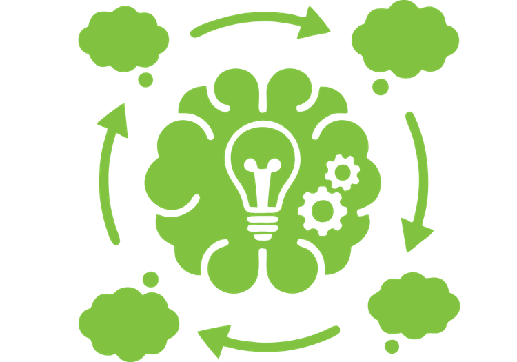 Graphic of clouds rotating around a lightbulb