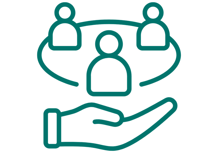 Graphic of a hand under a group of people in a circle