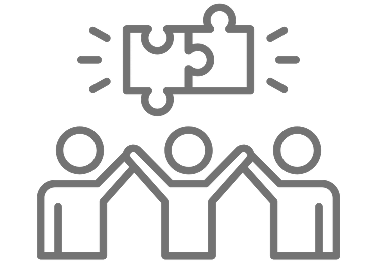 Graphic of puzzle pieces above a group of people