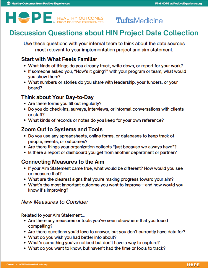 Screenshot of data collection discussion questions resource