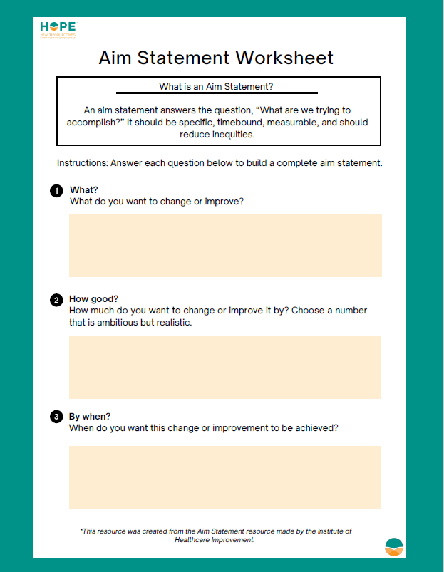 Screenshot of Aim Statement worksheet