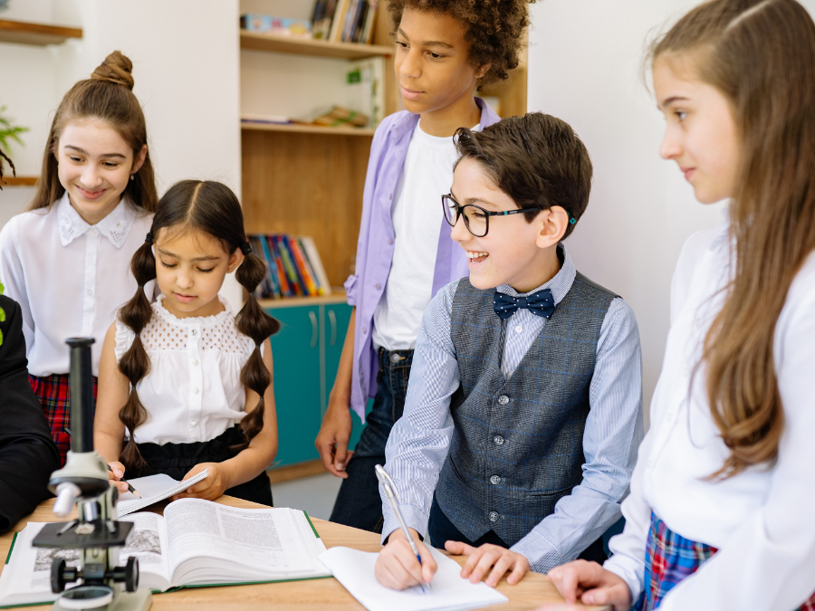 Children working on a project together.