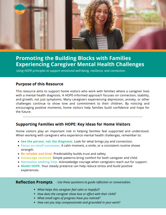 HOPE and Caregivers with Mental Health Diagnosis image Cover image of Promoting the Building Blocks with Families Experiencing Mental Health Challenges